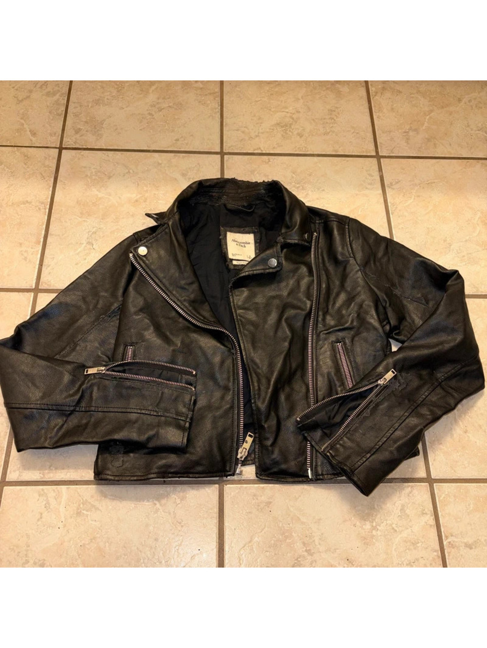 Distressed Y2K Grunge Biker Vegan Leather Abercrombie and Fitch Jacket